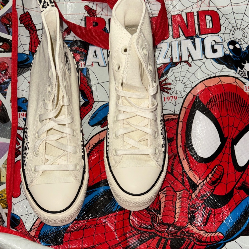 Converse High-Top Platform Sneakers in Cream with Black Accents